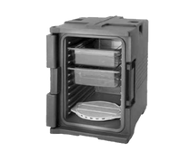 Cambro UPC400SP186 Front Loading One-Piece Poly Shell Holds 1/2 13 and Full Size Pans 2.5" to 8" Deep Approximate Capacity 60 Qt. Molded-In Handles Nylon Latch Navy Blue Ultra Pan Carrier