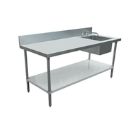 Omcan USA 43244 72"W x 30"D Stainless Steel 6"H Backsplash Work Table With Prep Sink