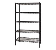 Quantum WR86-2424BK-5 24" W x 86" H x 24" D Black Epoxy Antimicrobial Finish Wire Shelving Starter Kit