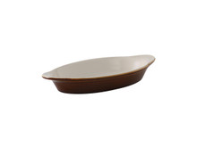 Tuxton B1N-080 8 Oz. Ceramic Caramel/Eggshell Oval / Oblong Welsh Rarebit (1 Dozen)