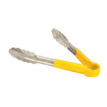 Omcan USA 80542 9" Stainless Steel with Yellow Plastic Coated Handle Utility Tongs