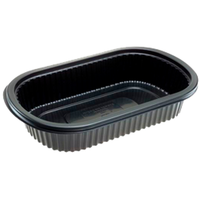 Dinex DXMW810PBLK 32 Oz. Large Black Oblong Polypropylene Microwaveable Proex Disposable Entrée Platter