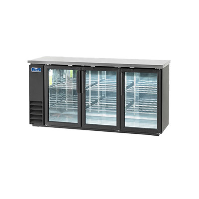 Arctic Air ABB72G 73.13"W Black Stainless Steel Three-Section Glass Door Back Bar Refrigerator