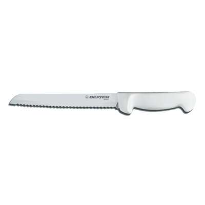 Dexter 31603 8&quot; White Scalloped Edge Basics Bread Knife with Polypropylene Handle