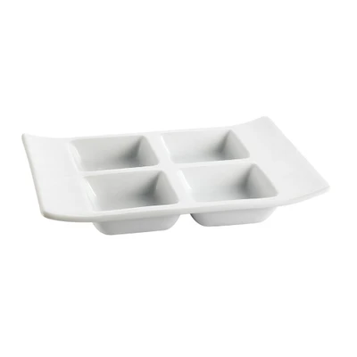 CAC China CN-4T8 1 Oz. Super White Porcelain Rectangular CN Divided Side Dish Plate (2 Dozen Per Case)