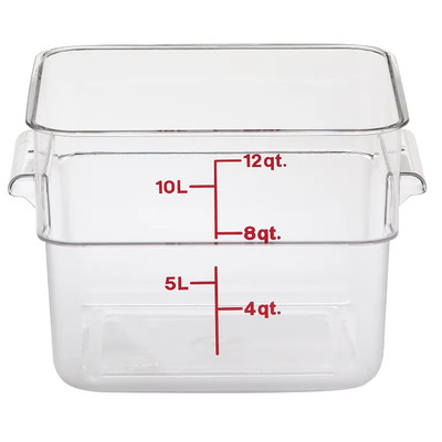 Cambro 12SFSCW135 12 qt Clear Square CamSquare Food Container with Red Graduation