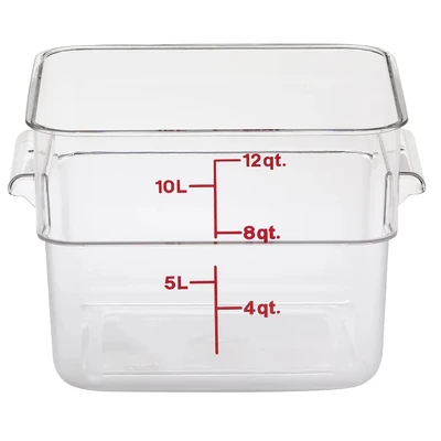 Cambro 12SFSCW135 12 qt Clear Square CamSquare Food Container with Red Graduation