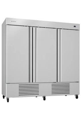 Infrico USA IRR-AN67 82" W Three-Section Solid Door Reach-In Refrigerator