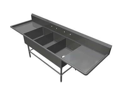 John Boos 3B16204-2D18 3 Compartment Left & Right Drain B Series Sink 87-1/4"W x 25-1/2"D x 44"H