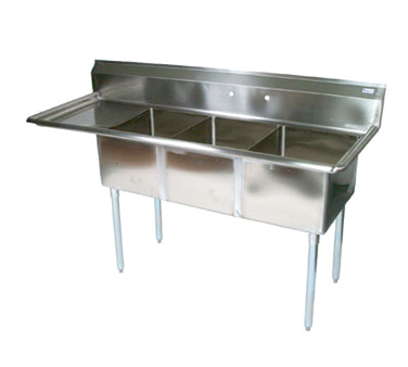 John Boos E3S8-18-12L18 73" - 84" Stainless Steel 3 Compartment Left Drain E-Series Sink 12" Deep
