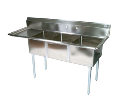 John Boos E3S8-18-12L18 73&quot; - 84&quot; Stainless Steel 3 Compartment Left Drain E-Series Sink 12&quot; Deep