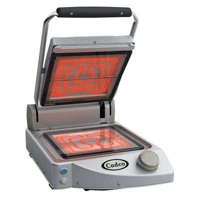 Cadco CPG-10FC(120) Single Panini Press with Glass Ceramic Smooth Plates - 120 Volts