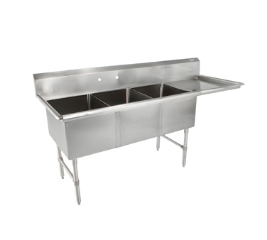 John Boos 3B16204-1D18R 3 Compartment Right Drain B Series Sink 70"W x 25-1/2"D x 44"H