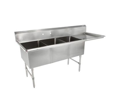 John Boos 3B16204-1D18R 3 Compartment Right Drain B Series Sink 70"W x 25-1/2"D x 44"H