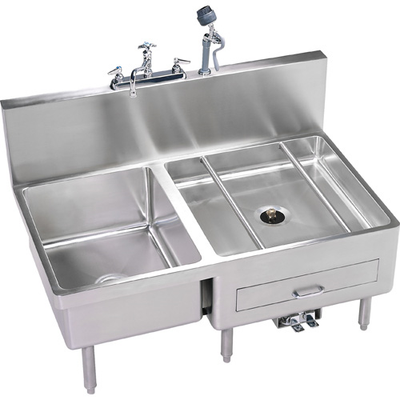 IMC Teddy DL20-1 28.5" x 46" Freestanding Utensil Sink/Can Washer with Splash-Mount Faucet, 44" Spray Hose, and Removable Scrap Drawer