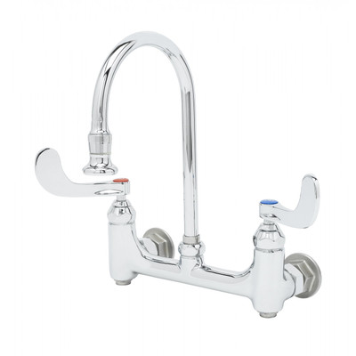 T&S Brass B-0352-04 Medical Faucet wall mount 8" centers 6" rigid gooseneck with rosespray 4" wrist handles compression cartridge