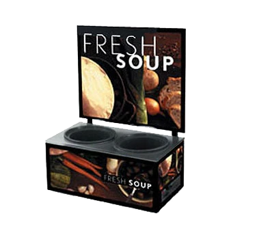 Vollrath 7203102 Cayenne Twin 7 Qt. Well Soup Merchandiser Base with Menu Board and Tuscan Graphics - 120V, 700W