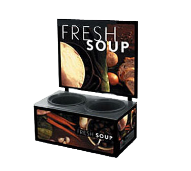 Vollrath 7203102 Cayenne Twin 7 Qt. Well Soup Merchandiser Base with Menu Board and Tuscan Graphics - 120V, 700W