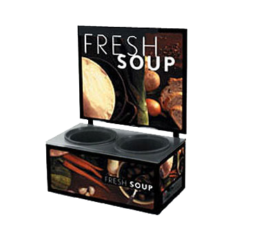 Vollrath 7203102 Cayenne Twin 7 Qt. Well Soup Merchandiser Base with Menu Board and Tuscan Graphics - 120V, 700W
