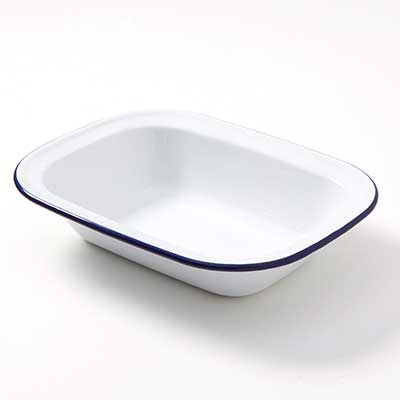 American Metalcraft EWB10 32 Oz. Metal White With Blue Rim Oblong Enamelware Bowl