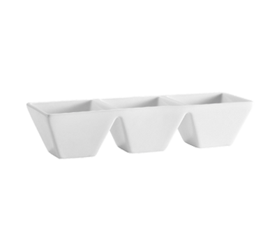 CAC China CTY-77 3.5 Oz. Super White Porcelain Rectangular CitySquare Divided Bowl (2 Dozen Per Case)