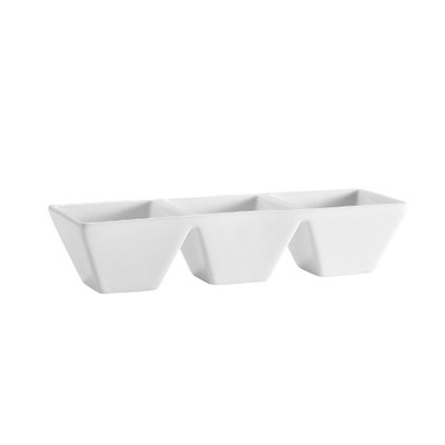 CAC China CTY-77 3.5 Oz. Super White Porcelain Rectangular CitySquare Divided Bowl (2 Dozen Per Case)
