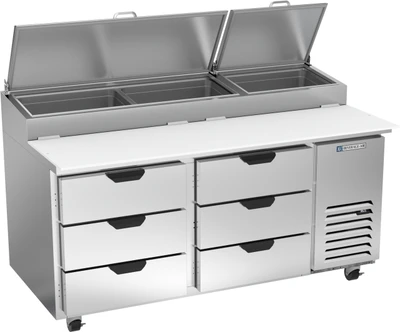 Beverage Air DPD67HC-6 67" W Two-Section Pizza Top Refrigerated Counter