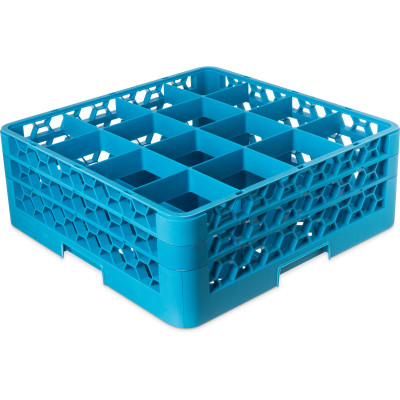 Carlisle RG16-214 16 Compartments Full Size Blue OptiClean Dishwasher Glass Rack
