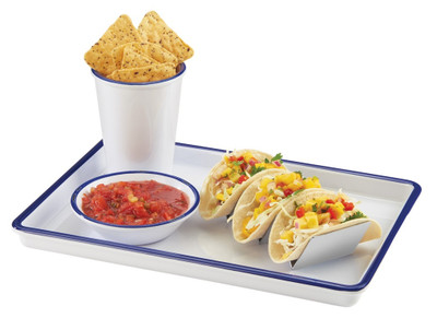 Cal-Mil 3463-15
Melamine
White Melamine With Blue Rim
Rectangular
Serving Tray