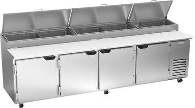 Beverage Air DP119HC 119" W Four-Section Four Door Four Door Pizza Top Refrigerated Counter