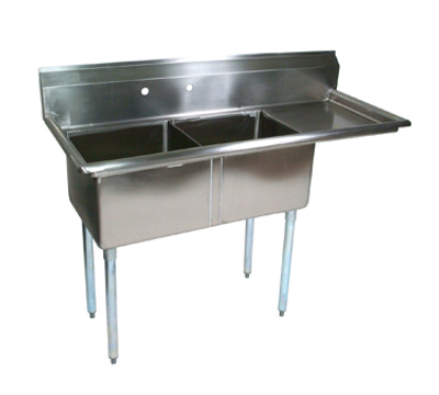 John Boos E2S8-18-12R18 54" - 62" 18-Gauge Stainless Steel Two Compartment Right Drain E-Series Sink 12" Deep