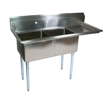 John Boos E2S8-18-12R18 54" - 62" 18-Gauge Stainless Steel Two Compartment Right Drain E-Series Sink 12" Deep