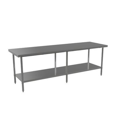Atosa ST3096EC Mixrite 96" W x 30" D Stainless Steel 18 Gauge Adjustable Undershelf and Legs Work Table