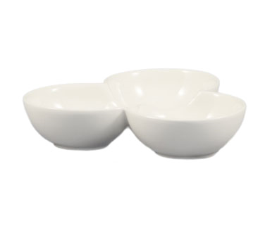 CAC China COL-43 3 Oz. Super White Porcelain Leaf Accessories Divided Bowl (1 Dozen)