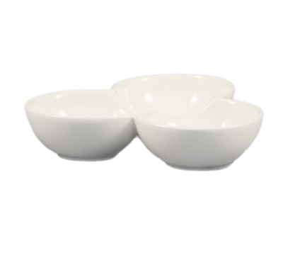 CAC China COL-43 3 Oz. Super White Porcelain Leaf Accessories Divided Bowl (1 Dozen)