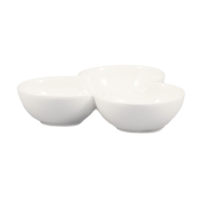 CAC China COL-43 3 Oz. Super White Porcelain Leaf Accessories Divided Bowl (1 Dozen)