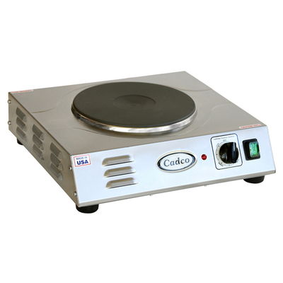 Cadco LKR-220 15&quot; Watts x 4.25&quot; H x 14&quot; D Stainless Steel Wattsith (1) 9&quot; Cast Iron Burner Electric Portable Hot Plate Countertop - 220 Volts 2000 Watts