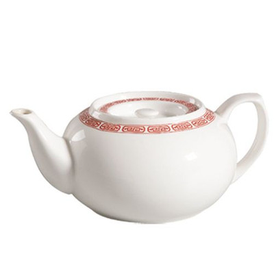 CAC China 105-TPW-2 32 Oz. Bone White Porcelain Red Gate Teapot (1 Dozen)
