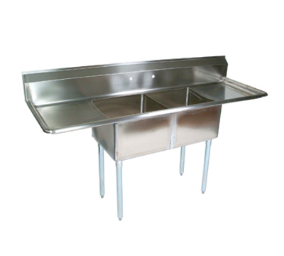 John Boos E2S8-18-12T18 63" - 72" 18-Gauge Stainless Steel Two Compartment Left & Right Drain E-Series Sink 12" Deep