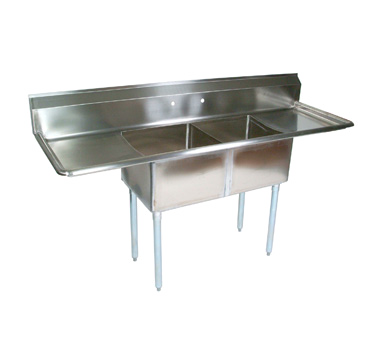 John Boos E2S8-18-12T18 63" - 72" 18-Gauge Stainless Steel Two Compartment Left &amp; Right Drain E-Series Sink 12" Deep