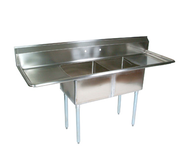 John Boos E2S8-18-12T18 63" - 72" 18-Gauge Stainless Steel Two Compartment Left & Right Drain E-Series Sink 12" Deep