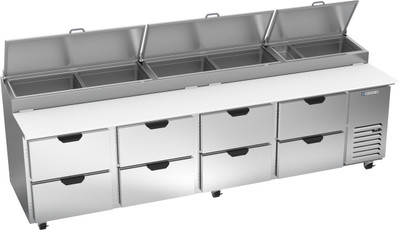 Beverage Air DPD119HC-8 119" W Four-Section Pizza Top Refrigerated Counter