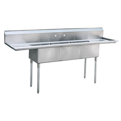 Atosa MRSB-3-D 120" W 18 Ga. Stainless Steel 3-Compartment with 18" Left & Right Drainboard MixRite Sink