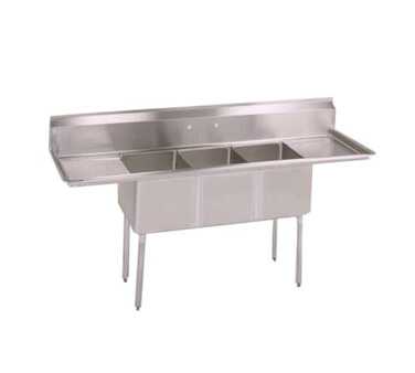 John Boos E3S8-2030-14T24 97" - 108" Stainless Steel 3 Compartment Left & Right Drain E-Series Sink 14" Deep