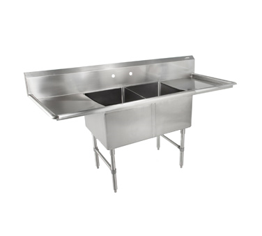 John Boos 2B244-2D24  99" 16-Gauge Stainless Steel Two Compartment B Series Sink 14" Deep