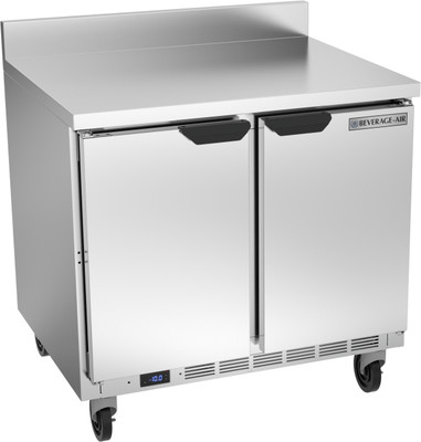 Beverage Air WTF36AHC-FIP 36"W Two Door Stainless Steel Worktop Freezer With 4" Foamed-In Place Backsplash
