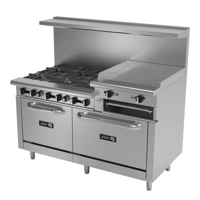 Asber AEMR-2-RG24-B6-60 H 60" Stainless Steel Gas Restaurant Range - 288,000 BTU