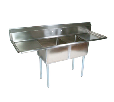 John Boos E2S8-24-14T24 91" - 135" 18-Gauge Stainless Steel Two Compartment Left & Right Drain E-Series Sink 14" Deep