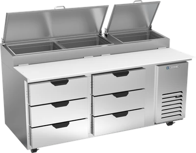 Beverage Air DPD72HC-6 72" W Two-Section Pizza Top Refrigerated Counter