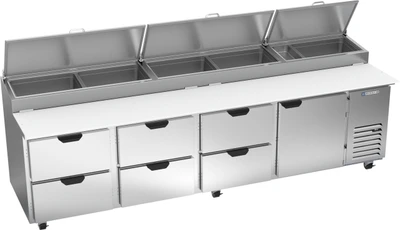 Beverage Air DPD119HC-6 119" W Four-Section One Door One Door Pizza Top Refrigerated Counter